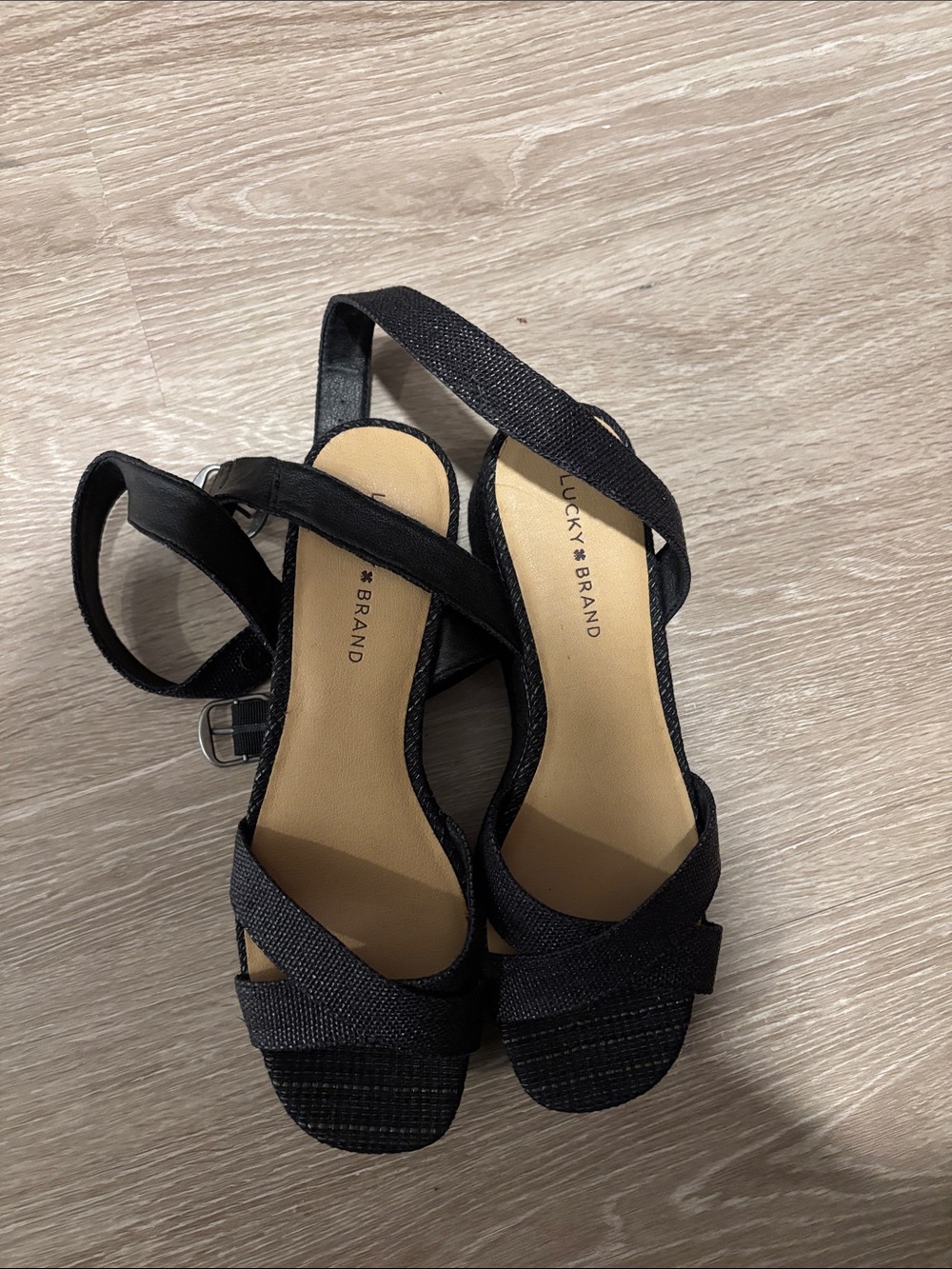 Lucky Brand Black Textured Strappy Heels for Women